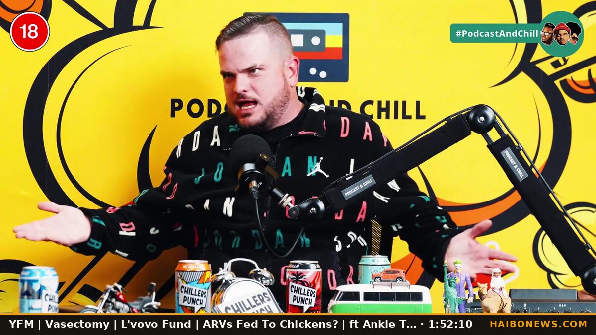 Still from the episode: YFM | Vasectomy | L'vovo Fund | ARVs Fed To Chickens? | ft Ankle Tap & Pele Pele …