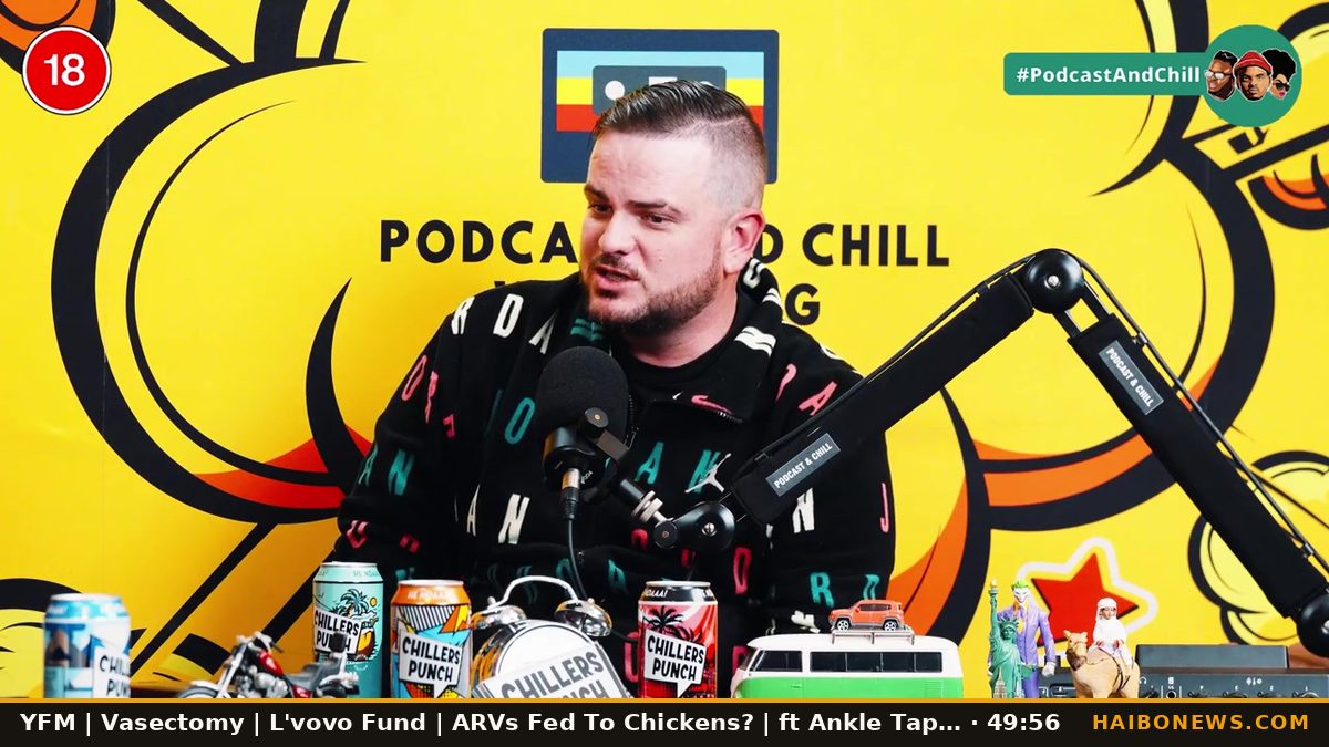 Still from the episode: YFM | Vasectomy | L'vovo Fund | ARVs Fed To Chickens? | ft Ankle Tap & Pele Pele …